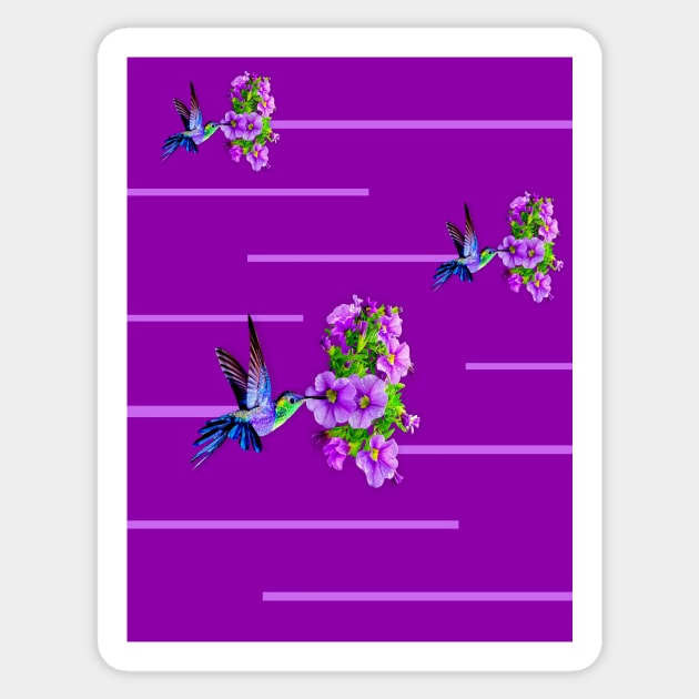 Hummingbirds and purple flowers on purple Sticker by YamyMorrell